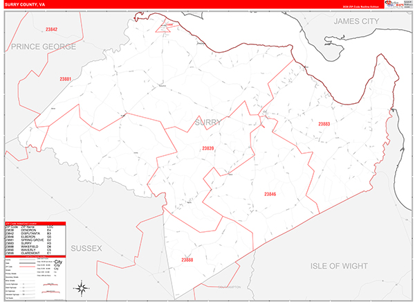 Surry County, VA Zip Code Map