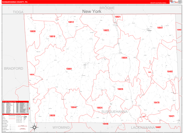 Susquehanna County Digital Map Red Line Style