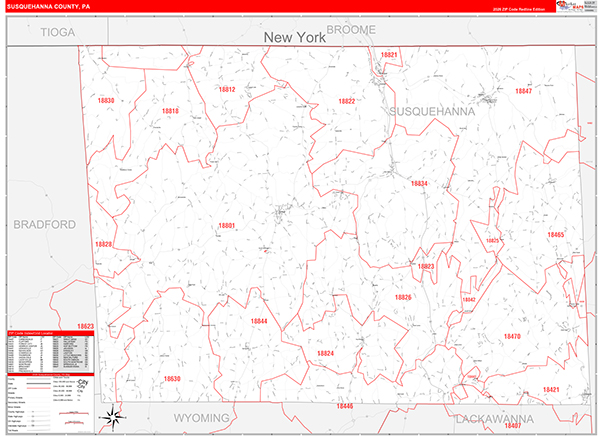 Susquehanna County, PA Zip Code Map