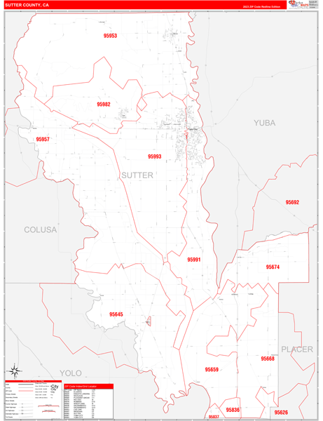 Sutter County Digital Map Red Line Style