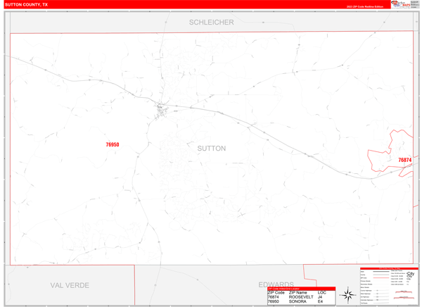 Sutton County Digital Map Red Line Style