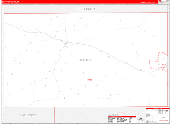 Sutton County, TX Zip Code Map