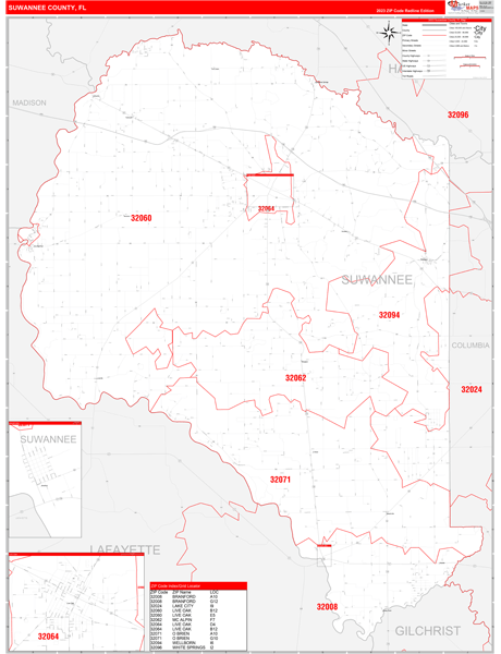 Suwannee County Digital Map Red Line Style