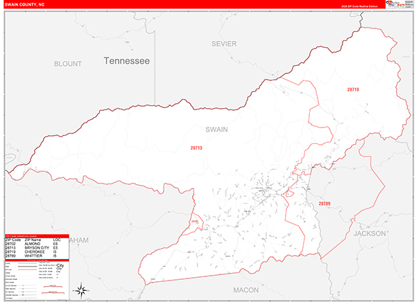 Swain County, NC Zip Code Wall Map