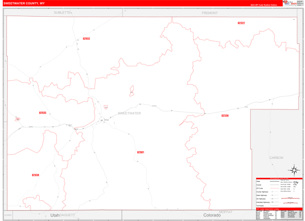 Sweetwater County Digital Map Red Line Style