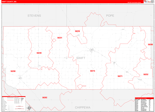Swift County, MN Zip Code Wall Map