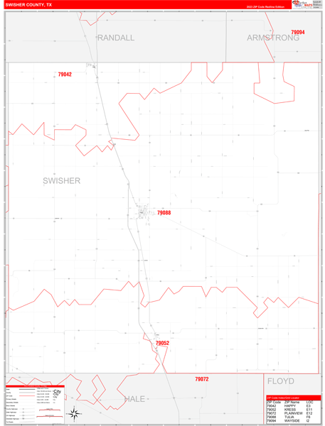 Swisher County, TX Carrier Route Wall Map