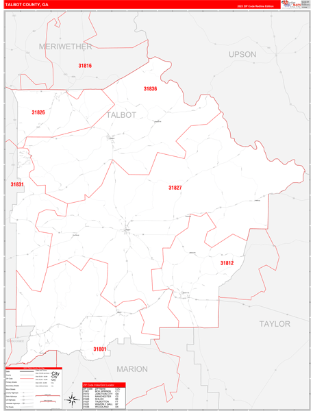 Talbot County, GA Zip Code Wall Map