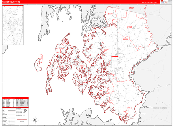 Talbot County, MD Zip Code Wall Map