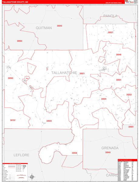 Tallahatchie County, MS Zip Code Map