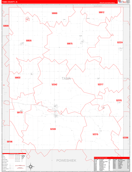 Tama County, IA Wall Map Red Line Style