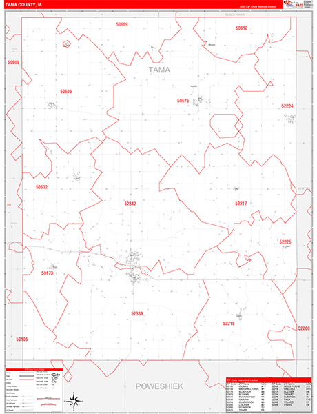 Tama County, IA Zip Code Wall Map