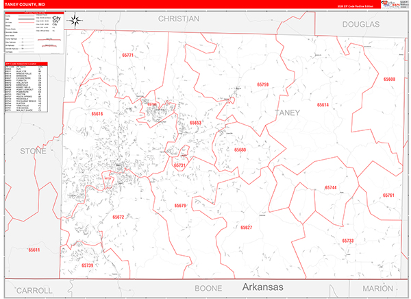 Taney County, MO Map Red Line Style