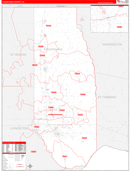 Tangipahoa Parish (County), LA Zip Code Wall Map