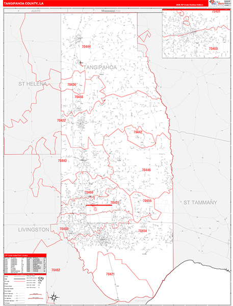 Tangipahoa Parish (County), LA Wall Map Red Line Style