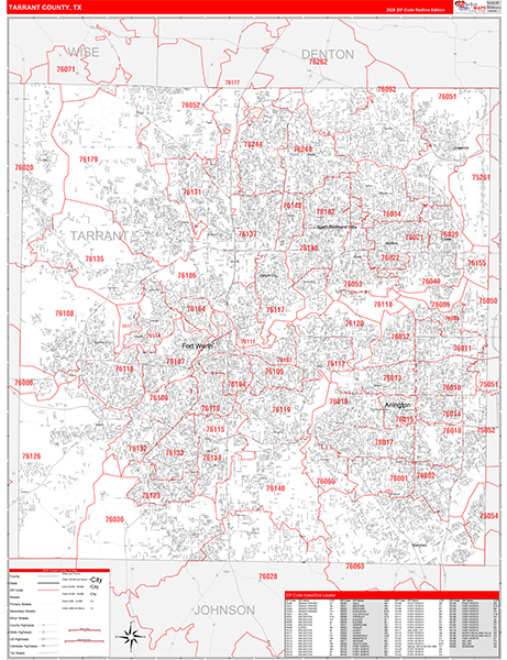 Tarrant County, TX Zip Code Map