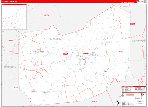 Taylor County, WV Zip Code Map