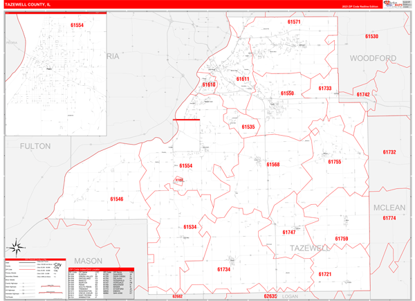 Tazewell County, IL Zip Code Wall Map