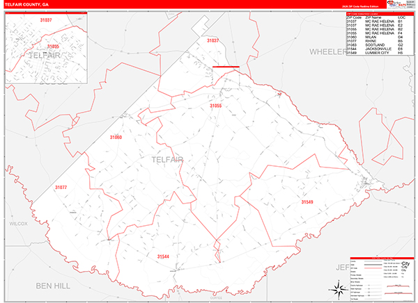 Telfair County, GA Zip Code Map