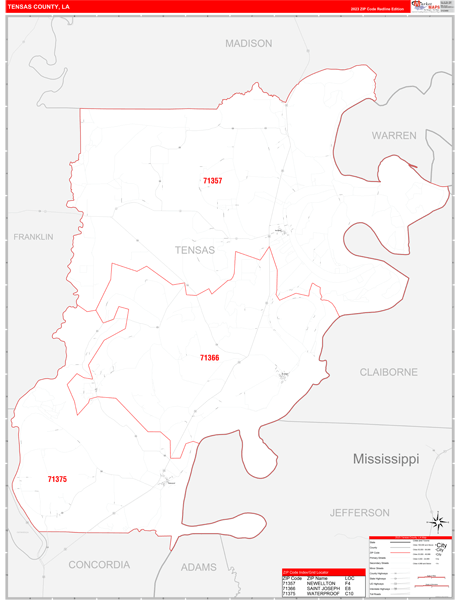 Tensas Parish (County), LA Zip Code Wall Map