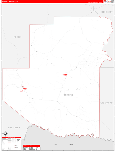 Terrell County Wall Map Red Line Style