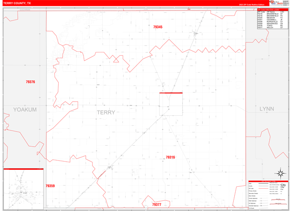 Terry County, TX Zip Code Wall Map