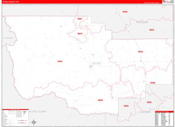 Teton County Wall Map Red Line Style