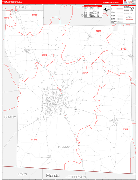Thomas County, GA Zip Code Wall Map