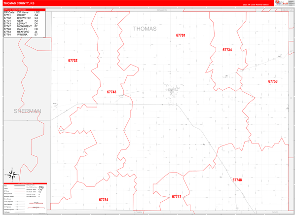 Thomas County, KS Zip Code Wall Map