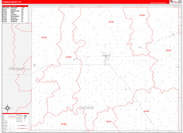 Thomas County, KS Zip Code Wall Map