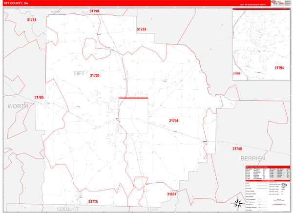 Tift County Digital Map Red Line Style