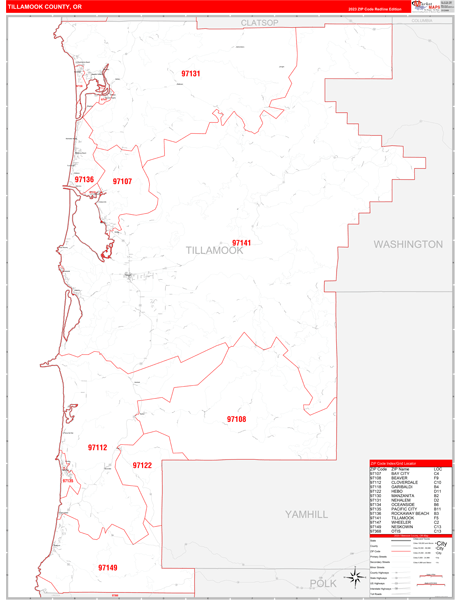 Tillamook County Digital Map Red Line Style
