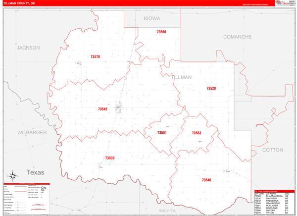 Tillman County Digital Map Red Line Style