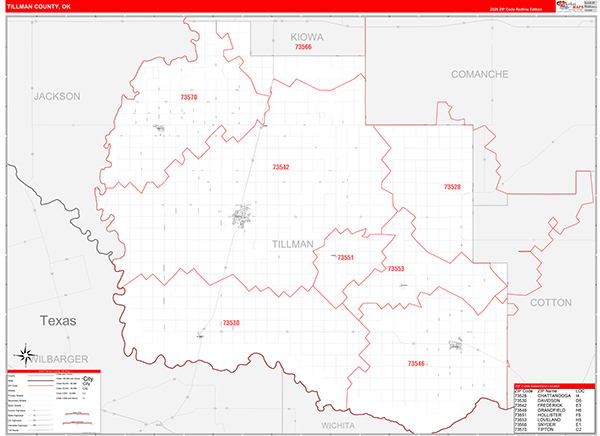 Tillman County, OK Carrier Route Wall Map