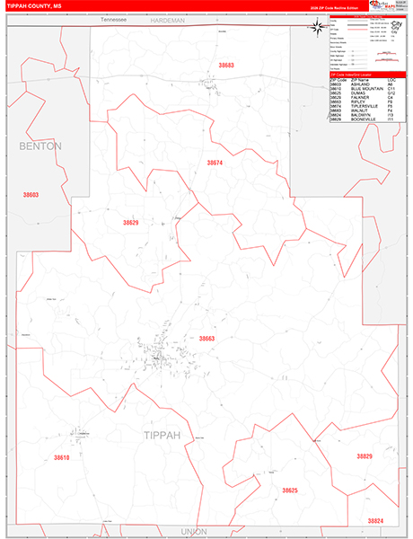 Tippah County, MS Zip Code Map