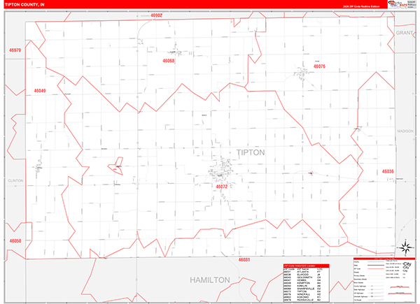 Tipton County, IN Zip Code Map