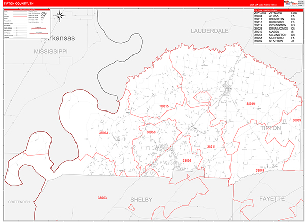 Tipton County, TN Zip Code Map