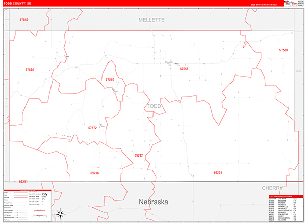 Todd County, SD Zip Code Map