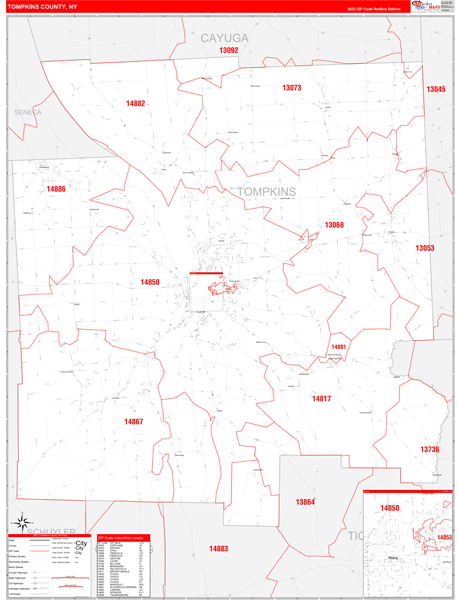 Tompkins County Digital Map Red Line Style