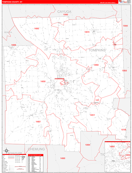 Tompkins County, NY Zip Code Map