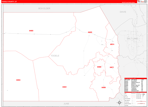 Tooele County Digital Map Red Line Style