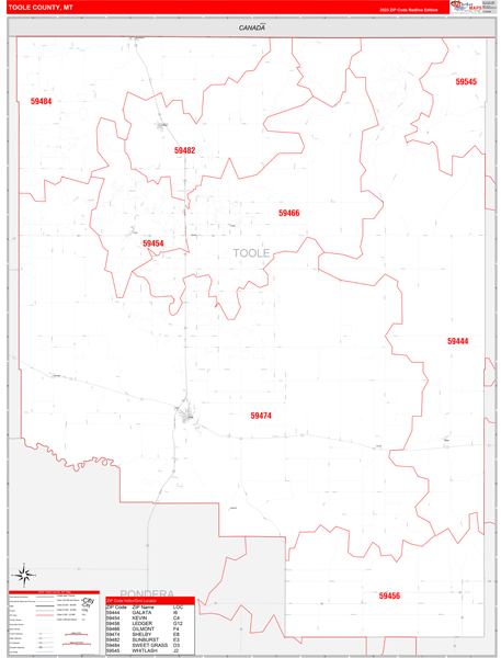 Toole County Digital Map Red Line Style
