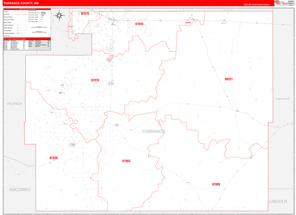 Torrance County, NM Wall Map Red Line Style