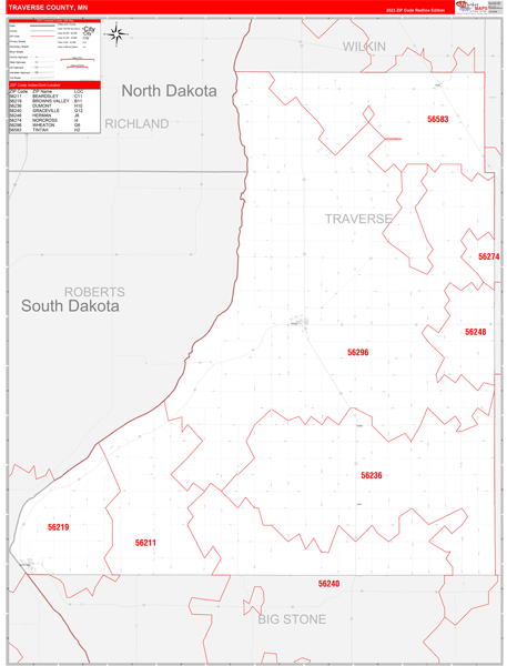 Traverse County Wall Map Red Line Style