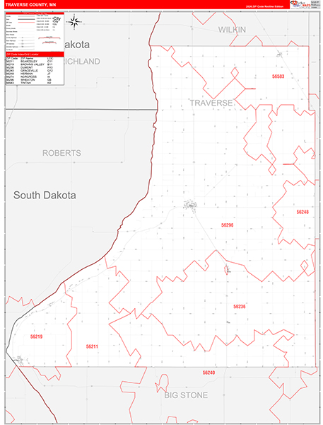 Traverse County, MN Zip Code Map