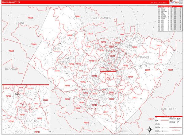 Travis County, TX Zip Code Map