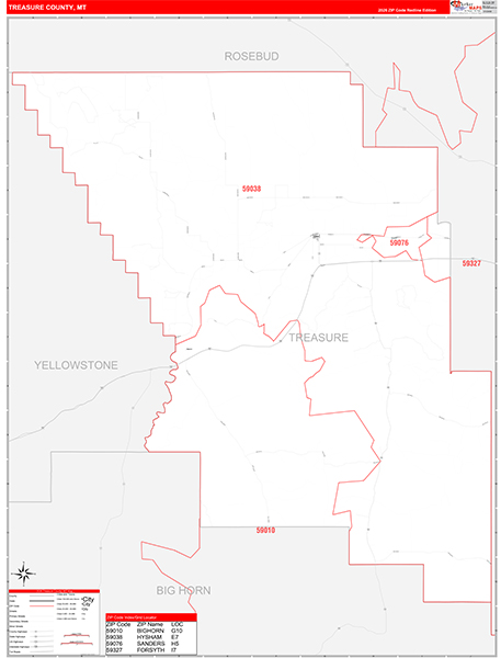 Treasure County, MT Zip Code Wall Map