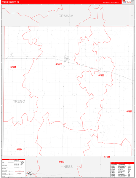 Trego County Digital Map Red Line Style