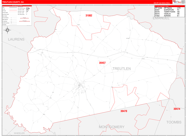 Treutlen County Digital Map Red Line Style