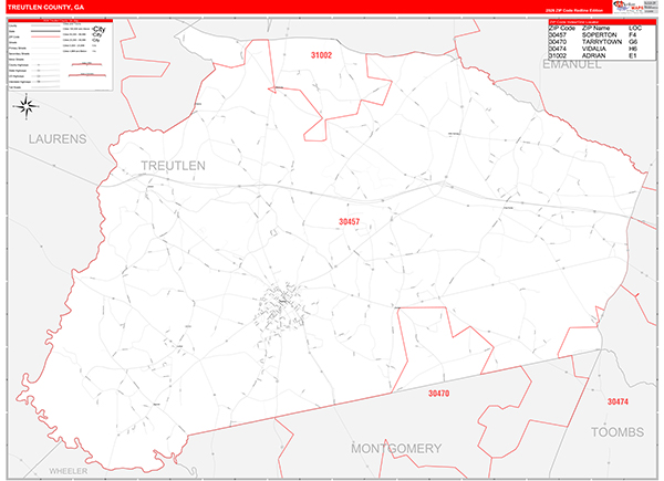 Treutlen County, GA Zip Code Map